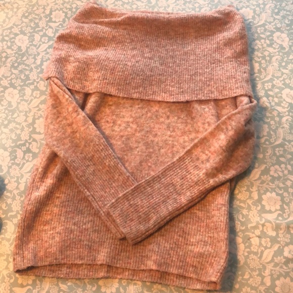 COPY - Off-shoulder, Cowlneck Pink/Heather Grey Sweater - Picture 3 of 13